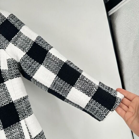 Talbots Women's Buffalo Check Textured Lined Full Zip Jacket Black White Size 4 - Picture 11 of 12
